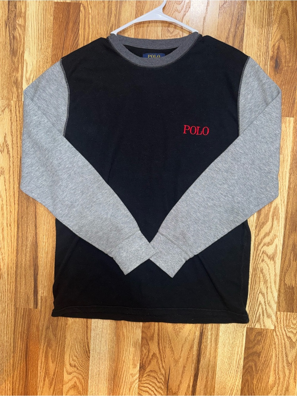 Polo Ralph Lauren Men’s Waffle Knit Sweater Black Gray Cotton Long Sleeve Size L